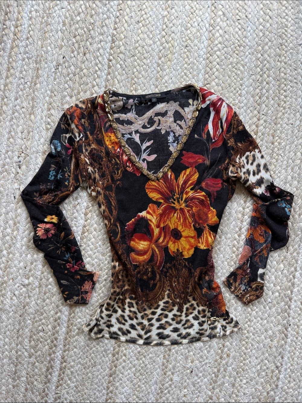 Roberto Cavalli Vintage Floral & Leopard Print Sweater Top